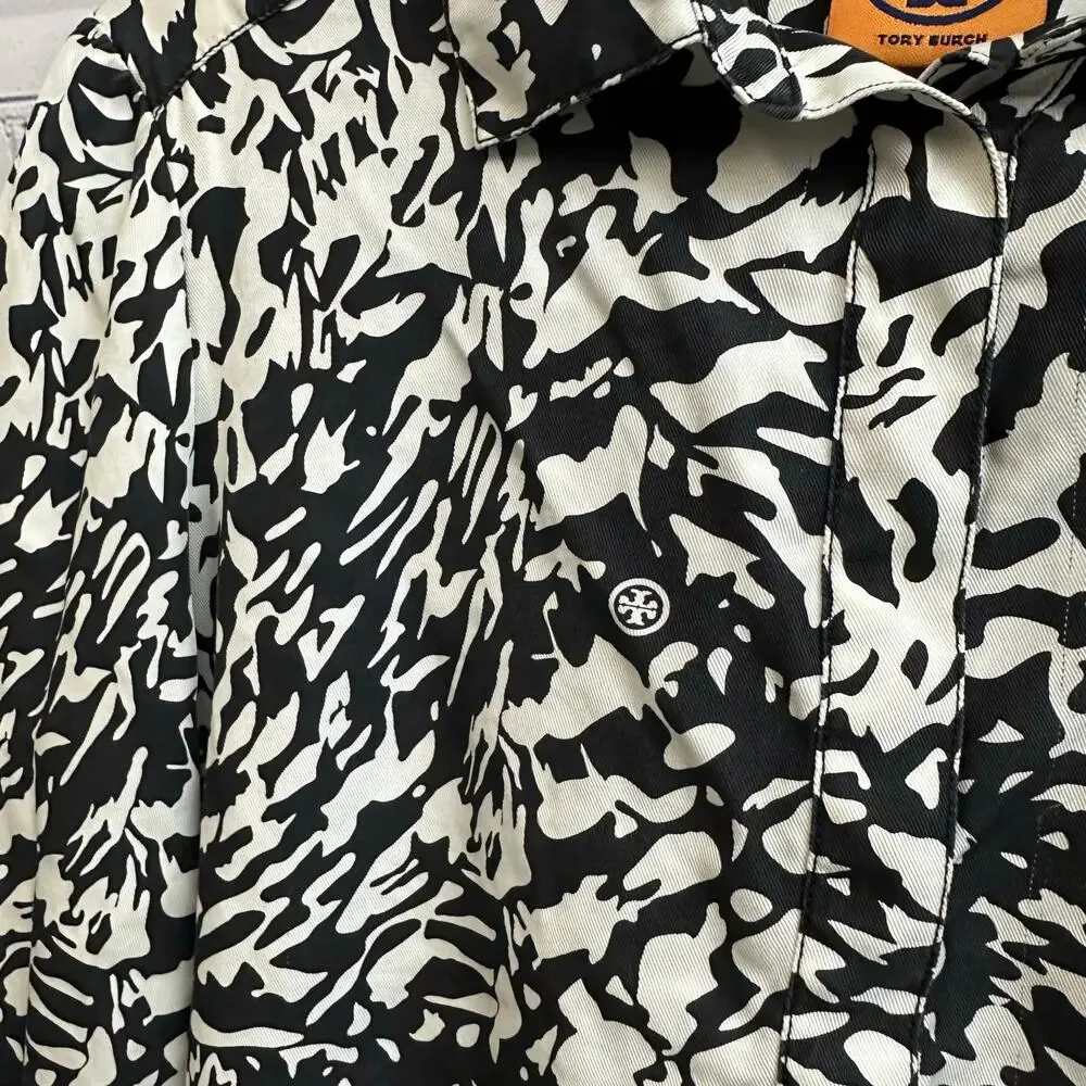 Tory Burch Black & White 100% Silk Double T Logo Tunic Shirt Size 6